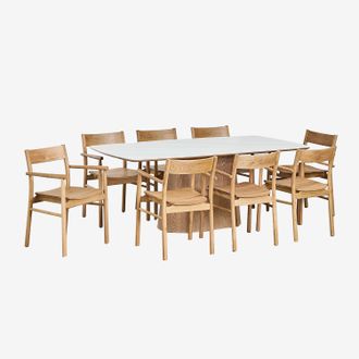 Sklum Sklum - Set De Mesa Con Chapa De Cer&aacute;mica (200x100 Cm) Aura Y 8 Sillas De Comedor Con Reposabrazos En Madera De Roble Mireita