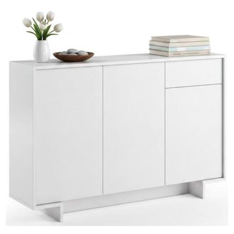 Dmora Aparador Aneto, Aparador De Sal&oacute;n, Buffet De Sal&oacute;n Con 3 Puertas Y 1 Caj&oacute;n, 100% Made In Italy, 134x35h87 Cm, Blanco, Con Embalaje Reforzado - Dmora