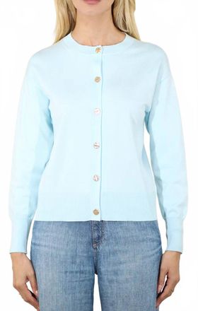 Metric Knits Crewneck Long Sleeve Cardigan In Pale Mint