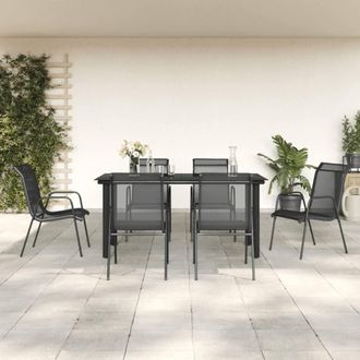 Berkfield Home 7 Piece Garden Dining Set Black Steel & Textilene