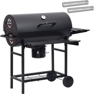 vidaXL Parrilla De Barril Con Ruedas Y Estantes 3 Uds. Metal Negro Vidaxl