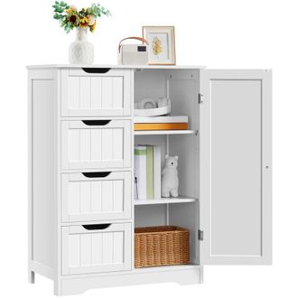 Yaheetech Yaheetech - Mobile da Bagno Armadietto Autoportante Salvaspazio Mobiletto Multiuso da Terra in Legno 66 &times; 35 &times; 90 cm con 4 Cassetti e Ripiano