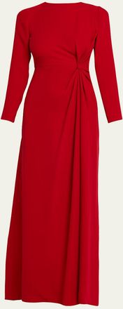 Valentino Garavani Gathered Silk Crepe Long-Sleeve Gown