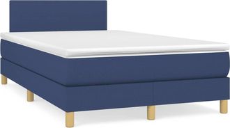 vidaXL Cama Box Spring Con Colch&oacute;n Y Luces Led Tela Azul 120x190 Cm Vidaxl