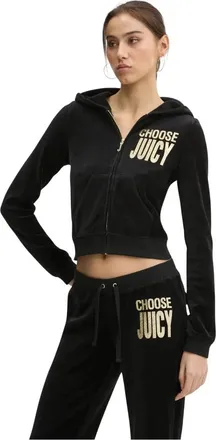 Juicy Couture Velours Rits Hoodie - Dames - Vesten met rits - Zwart - L - Katoen - Hoodies & sweatvesten