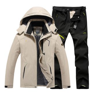 Generic Mens Ski Wear Winter Windproof Hooded Jacket and Pants Suitable for Casual Outdoor Ski Wear Suit(Green, M)