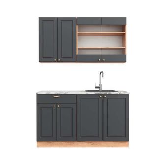 Vicco Cocina Para Solteros Fame-line, Antracita Casa De Campo/roble Kraft Dorado, 140 Cm, Et M&aacute;rmol