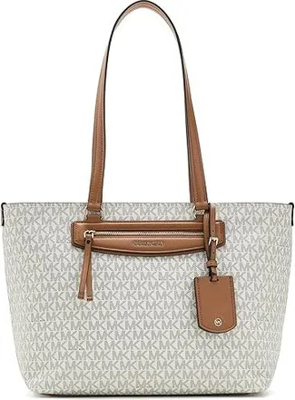 Michael Kors Jet Set Travel Medium East West Top Zip Tote Tote Handbags Vanilla/Acorn, Polyester