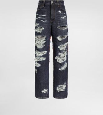 Dolce & Gabbana Denim Trousers With Carretto-print Applications - Man Denim Multicolor 46