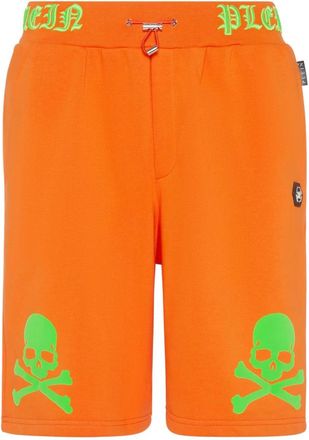 Philipp Plein Korte Broeken, Heren, Oranje, L, Katoen, Sport Shorts Skull&Bones