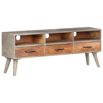 Berkfield Home TV Cabinet Grey 130x35x51 cm Solid Rough Mango Wood | Size: 130 x 35 x 51 cm