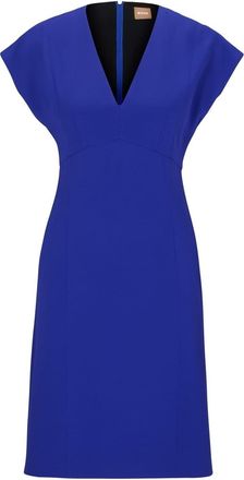 HUGO BOSS Womens Debrany V-Neck Knee Length A-Line Dress in Open Blue - Size 12 UK