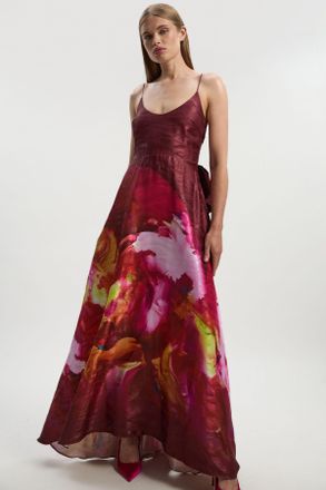 Karen Millen Womens Petite Lily Macrae - Textured Strappy Woven Prom Dress - Pink - Size 14 UK