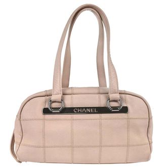 Chanel Square Stitch Bowler Quilted Calfskin Pink Leather Handbag (Pre-Owned)