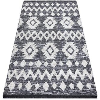 RugsX Rugsx - Alfombra Eco Sisal Boho Moroc Etno Zigzag 22319 Franjas - Dos Niveles De Vell&oacute;n Gris / Crema, Alfombra Reciclada Grey 136x190 Cm