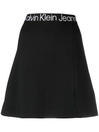 Calvin Klein Jeans logo-waistband straight skirt - Black