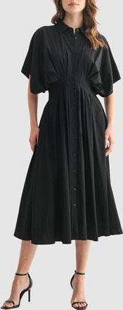 Lush Short Sleeve Pleated Midi Shirtdress in Black at Nordstrom Rack, Size Medium