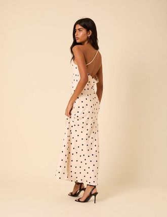 Nobody's Child White Polka Dot One Shoulder Pia Maxi Dress