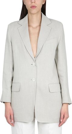 Max Mara Womens Cotton Cru00eape Jacket - Light Grey Linen - Size EU 38 (Womens)