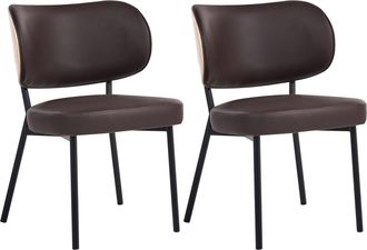 Beliani Conjunto De 2 Sillas De Comedor De Piel Sint&eacute;tica Con Patas De Hierro Negras Sin Reposabrazos Tapones Para Las Patas Dise&ntilde;o Minimalista Moderno Marr&oacute;n