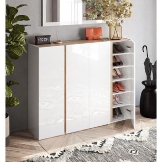 Dmora Aparador Ghiffa, C&oacute;moda 10 Estantes, 12 Compartimentos, 4 Puertas, 140x35x111h Cm Blanco Brillante