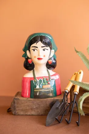 Kalalou Ceramic Gardner Woman Vase