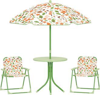 OEM Conjunto Infantil De Jard&iacute;n Plegable Con 2 Sillas Mesa Y Sombrilla Ajustable Para Ni&ntilde;os De 2 A 5 A&ntilde;os Verde