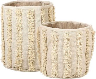 Beliani Conjunto De 2 Cestas De Algod&oacute;n Beige Almacenaje Ropa Accesorio Boho Kakki