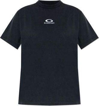 Balenciaga T-Shirts, female, Black, Size: 2XS T-shirt made of combined fabrics