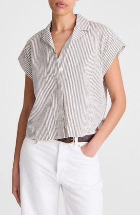 Madewell Notch Collar Stripe Cotton Seersucker Popover Shirt in Black Vintage Ivory Yarndye at Nordstrom, Size X-Small