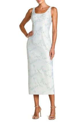 Mac Duggal Brocade Sleeveless Scoop Neck Midi Dress in Blue Multi at Nordstrom, Size 12