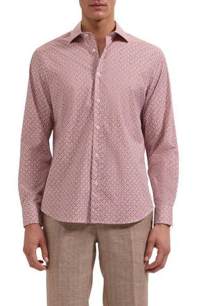 Bugatchi Axel Shaped Fit Mosaic Print Stretch Cotton Button-Up Shirt in Sienna at Nordstrom, Size Xxx-Large