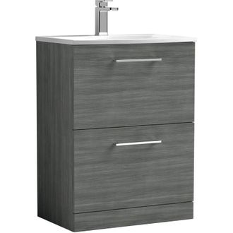 Nuie Nuie - Arno Floor Standing 2-Drawer Vanity Unit with Basin-4 600mm Wide - Anthracite Woodgrain