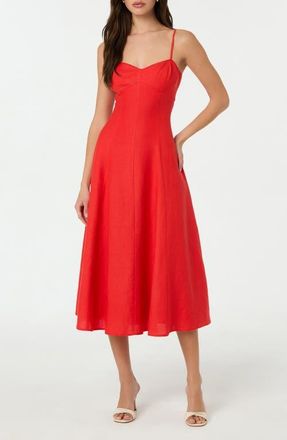 ASTR the Label Linen Blend Midi Dress in Red at Nordstrom, Size X-Large