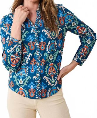 Printfresh Edith Long Sleeve Blouse In Navy Blue