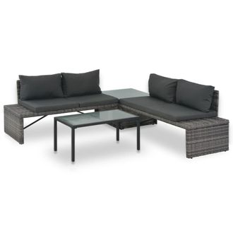 vidaXL Set De Sal&oacute;n Para Jard&iacute;n 3 Pzs Y Cojines Rat&aacute;n Sint&eacute;tico Gris Vidaxl