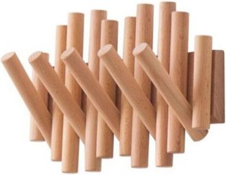 OEM Perchero De Pared De Madera, Gancho De Pared, 100% Madera Natural De Alta Calidad, 5 Ganchos Retr&aacute;ctiles, Dise&ntilde;o Innovador - 37,1 X 16,5 X 4,4 Cm