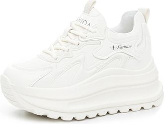 Generic Womens Stylish Wedge Trainers Leather Platform Heeled Casual Comfortable Walking Trainers for Ladies,White,2.5 UK