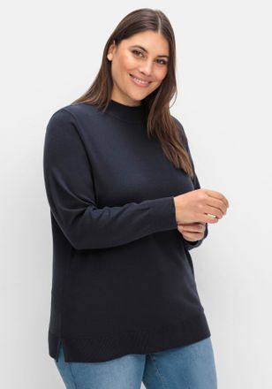 Sheego Strickpullover SHEEGO Strickpullover, Damen, Gr. 40/42, blau (tiefblau), 50% Viskose, 26% Polyamid, 24% Polyester, unifarben, Pullover Strickpullover
