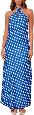 Solid & Striped Brisa Halter Neck Maxi Cover-Up Dress in Blue Stripe/dot at Nordstrom, Size X-Small