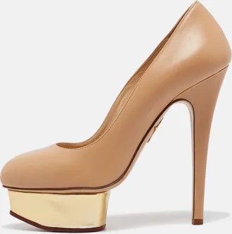 Charlotte Olympia Beige Leather Dolly Platform Pumps