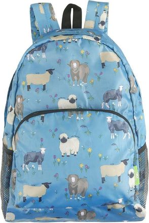 Eco Chic Lightweight Foldable Water Resistant Backpack Rucksack Folds into Pouch for Storage (Sheep Realism Blue)