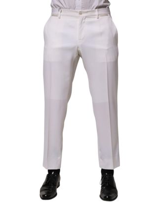 Dolce & Gabbana White Polyester Tapered Formal Trouser Mens Pants (Pre-Owned)