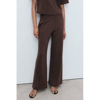Mango wide leg regular waist broek donkerbruin