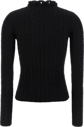 Paco Rabanne Ribbed Wool-Cashmere with Chain Neckline Sweater - Black