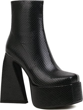 Generic Womens Platform Square Toe Ankle Boots Chunky Heel Side Zipper Fashion Western Cowgirl Winter Shoes (Black,7.5)