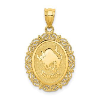 Diamond2Deal 14k Yellow Gold Solid Satin Polished Taurus Zodiac Oval Pendant
