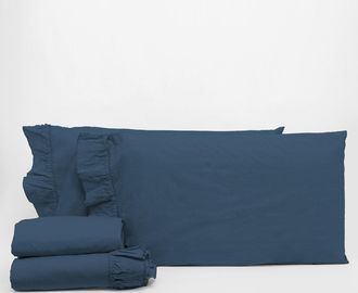 Creole Florida Double Bed Set - No Iron, Blue