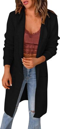 Generic Womens Long Sleeve Solid Hooded Jacket Pocket Buttonless Knitted Casual Cardigan Short Jacket Womens Festive, black, M