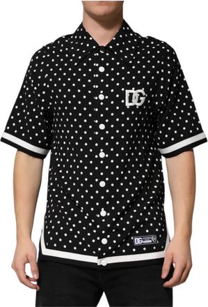 Dolce & Gabbana Zwart gestippeld poloshirt - Heren - Korte mouwen Overhemden - Zwart - S - Rayon - Overhemden